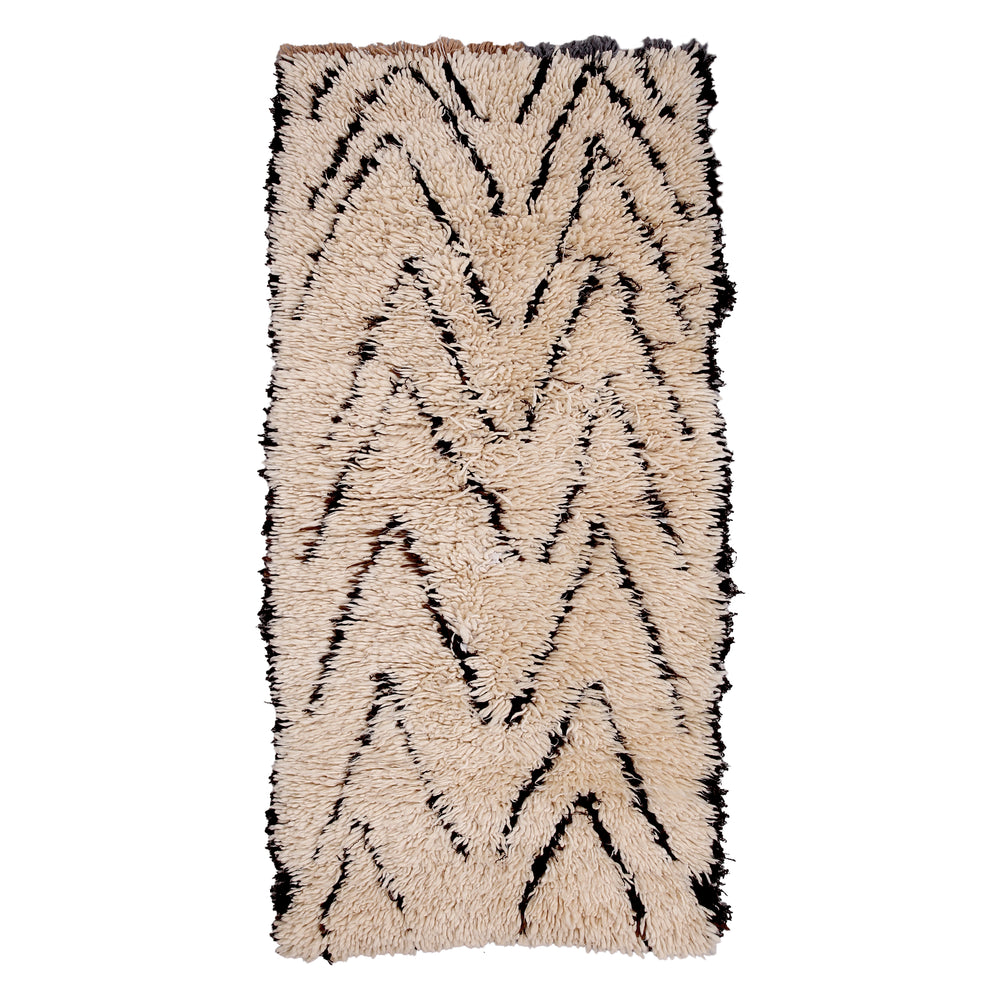 Talzint Berbermatta i 100% Ull – Creme & Brun | Handvävd Marockansk Gångmatta 70x160 cm