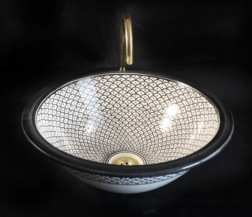 Marockanska handfat "fishbone" black white