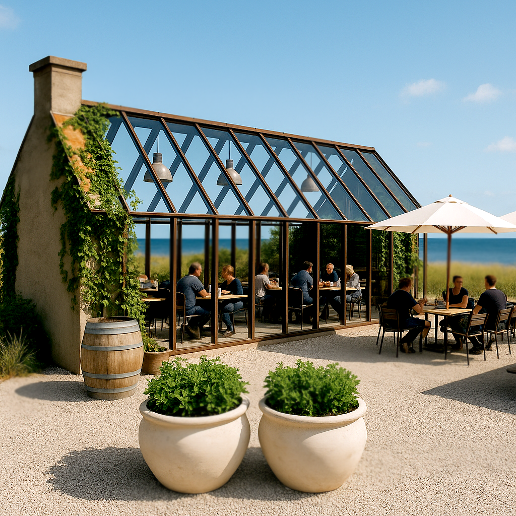 Orangeri view, custom-made orangery in minimalist style in iron & glass.