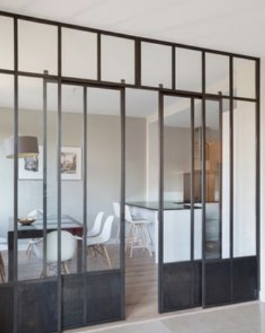 interior wall with sliding doors.