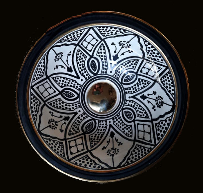 Moroccan washbasins classic black and white with a gold rim