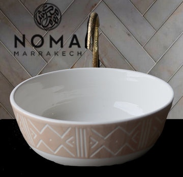 Handfat stående vit design med beige mönster