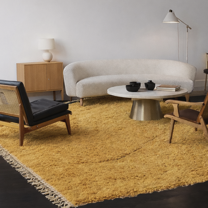 Long Pile Yellow Rug, Custom Made to your desired measurements and color.
