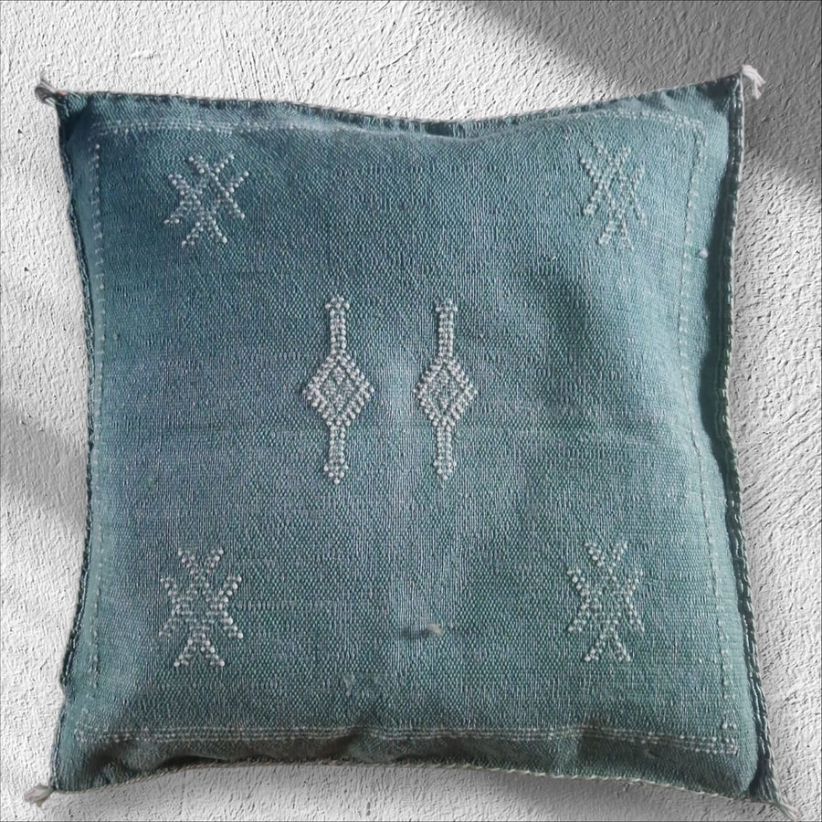 Cactus fabric cushion, aqua green