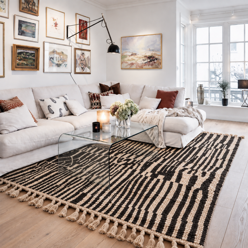 Moroccan Berber rug in a black and white pattern. MILO
