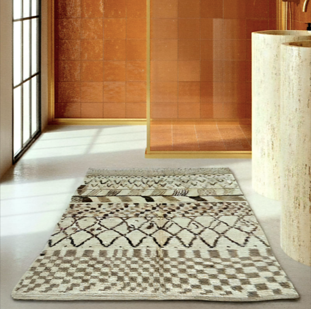 Vintage Moroccan Berber rug, white with brown/black pattern