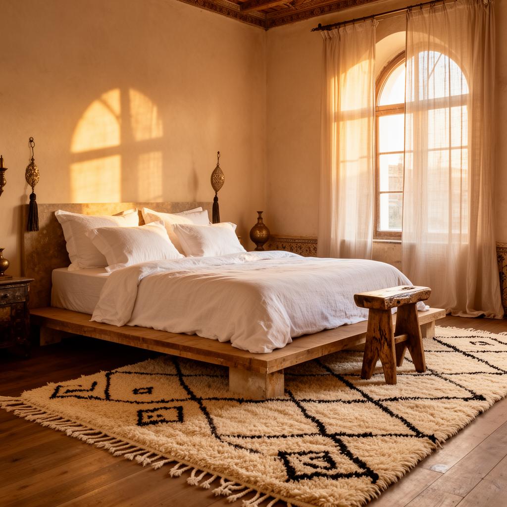 Beni Ourain rug in a bedroom